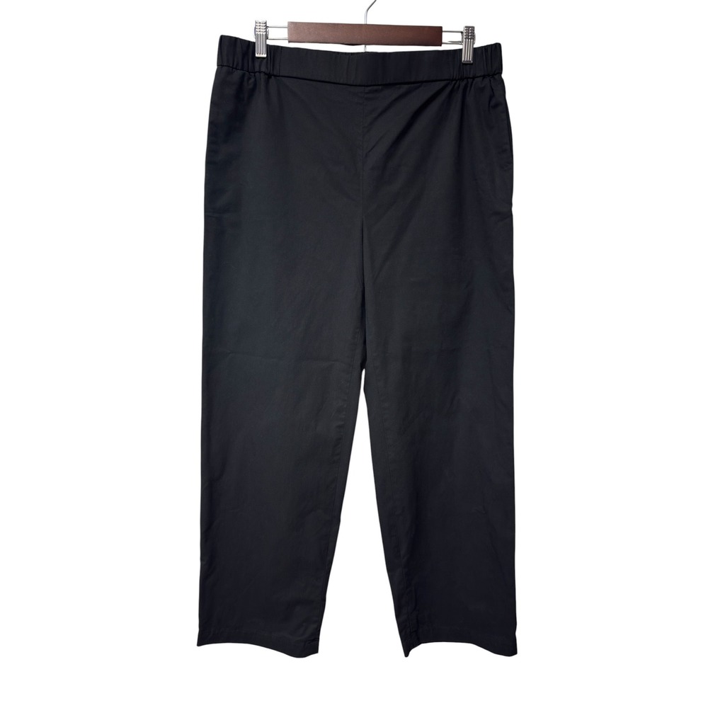 COS Straight Leg Pants Womens 10 Black Elastic Waist Cotton Tencel Minimalist